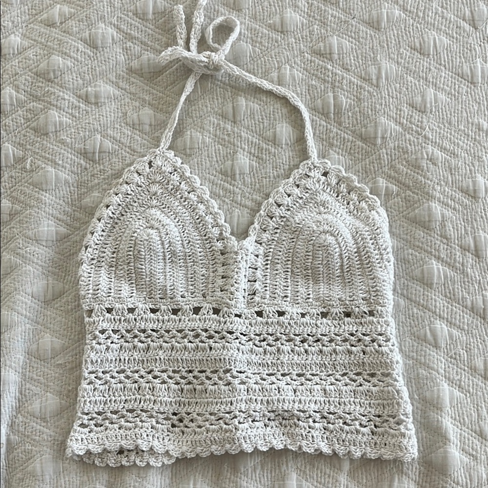 White Crochet Halter Top